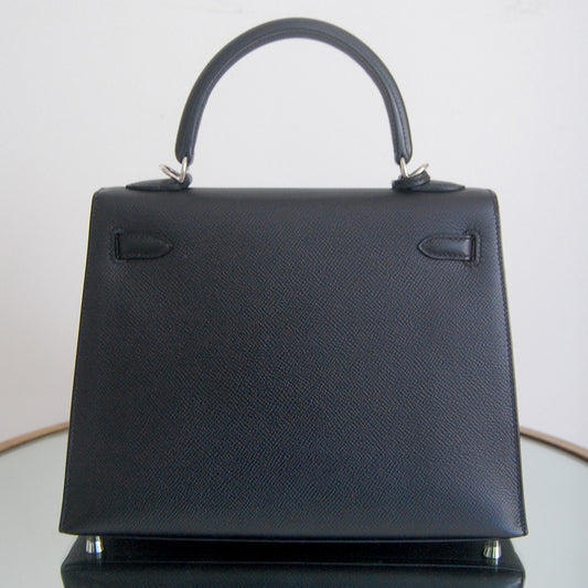 Hermes Kelly 25 Sellier Noir Epsom Palladium Hardware