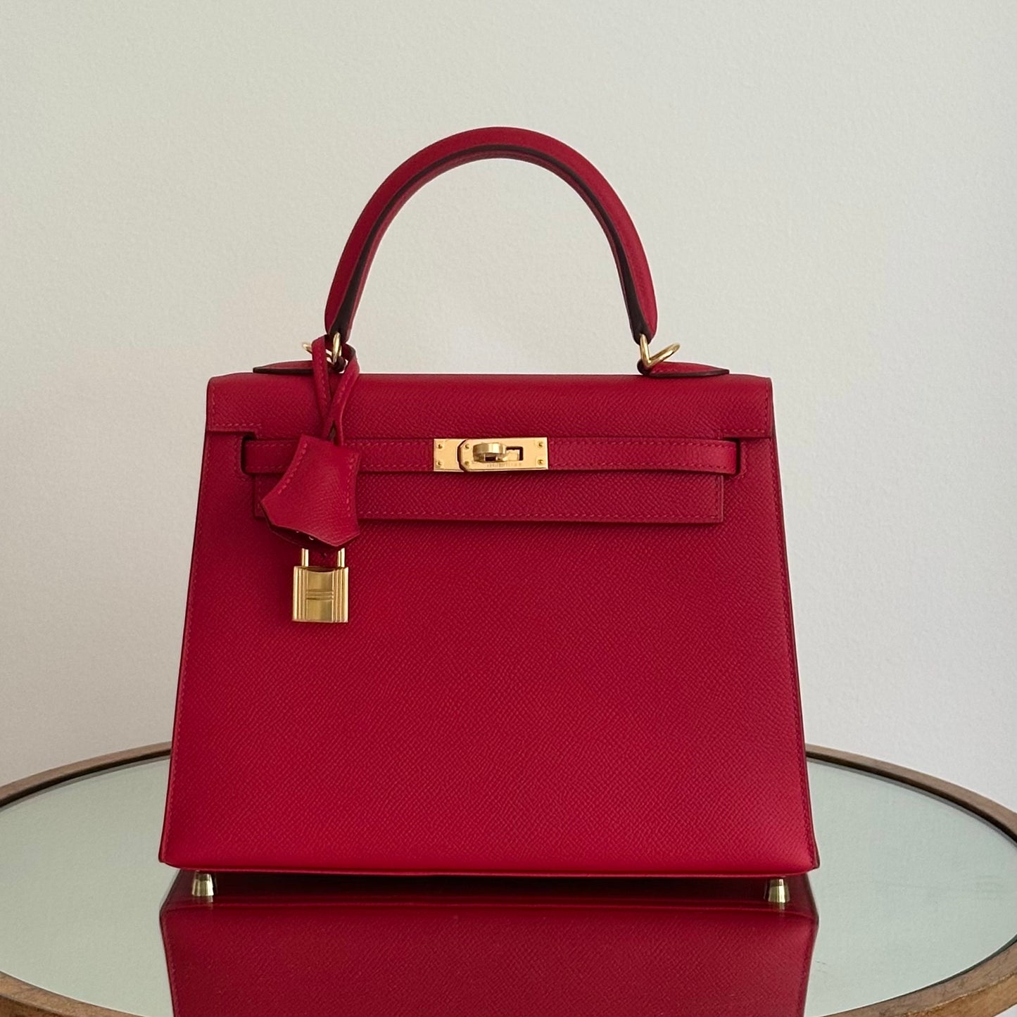 Hermes Kelly 25 Sellier Rouge Casaque Epsom Gold Hardware