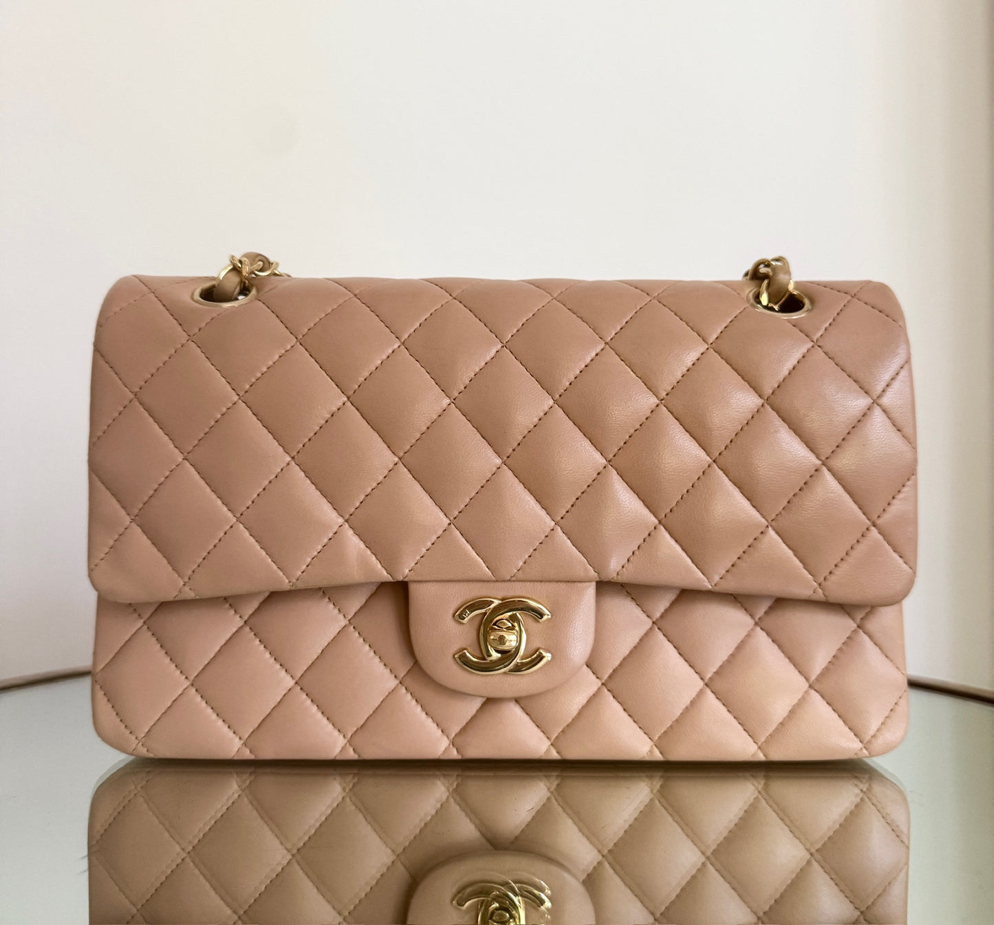 Chanel Caramel Beige Medium Double Flap Gold Hardware