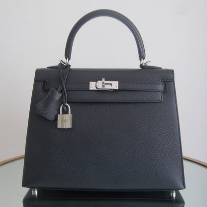 Hermes Kelly 25 Sellier Noir Epsom Palladium Hardware