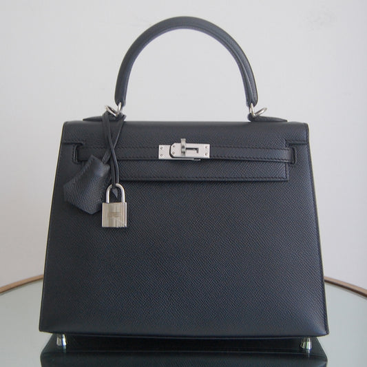 Hermes Kelly 25 Sellier Noir Epsom Palladium Hardware