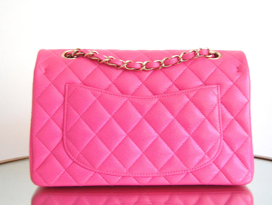Chanel Pink Caviar Small Classic Double Flap Gold Hardware