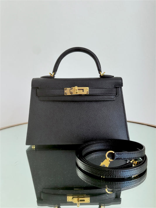 Hermes Mini Kelly 20 Black Gold Hardware