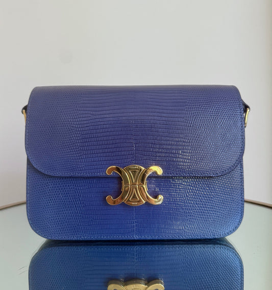 Celine Blue Lizard Triomphe Crossbody